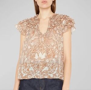 Ulla Johnson Signe Split-Neck Flutter-Sleeve Top In Feldspar